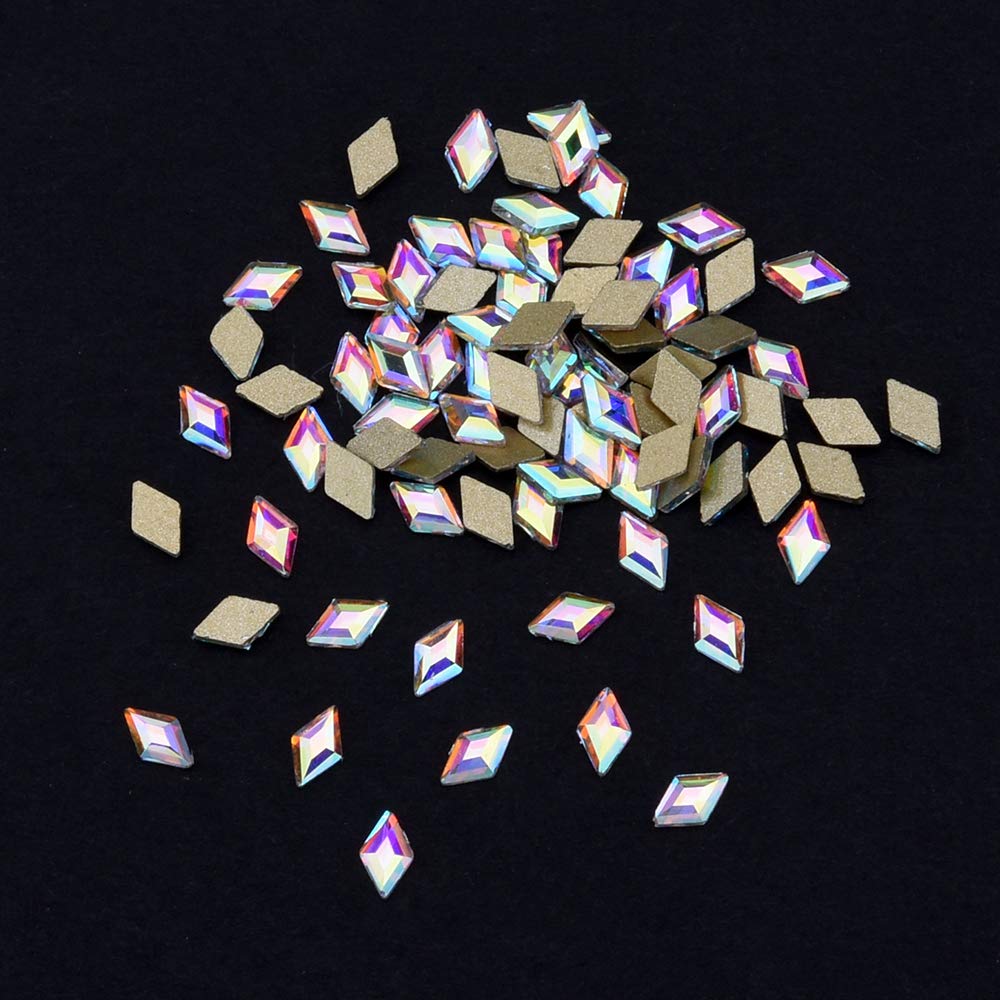 Tisslan 100pcs Mix 3 Sizes 3D Nail Crystal AB Flatback Rhombus Diamond Rhinestone Accessories Craft DIY Supply
