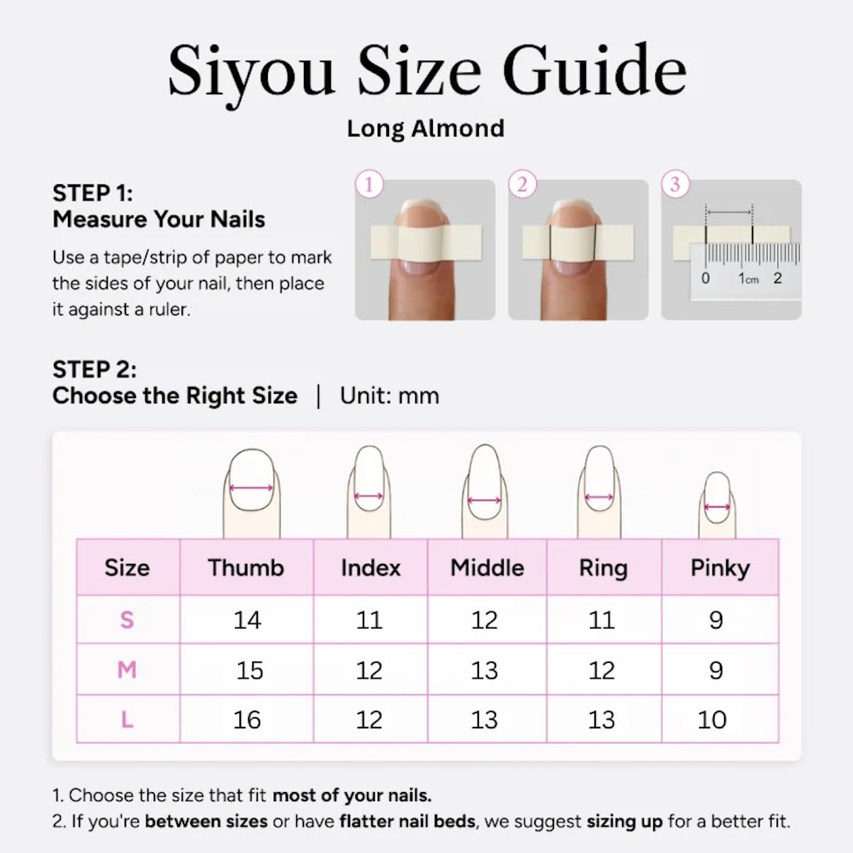 SIYOU Beauty | Luxy Peach Bloom | Pink Floral Luxury Long Almond Press On Nails for Women (Medium) - Reusable, Salon-Quality Fake Nails (10pc)