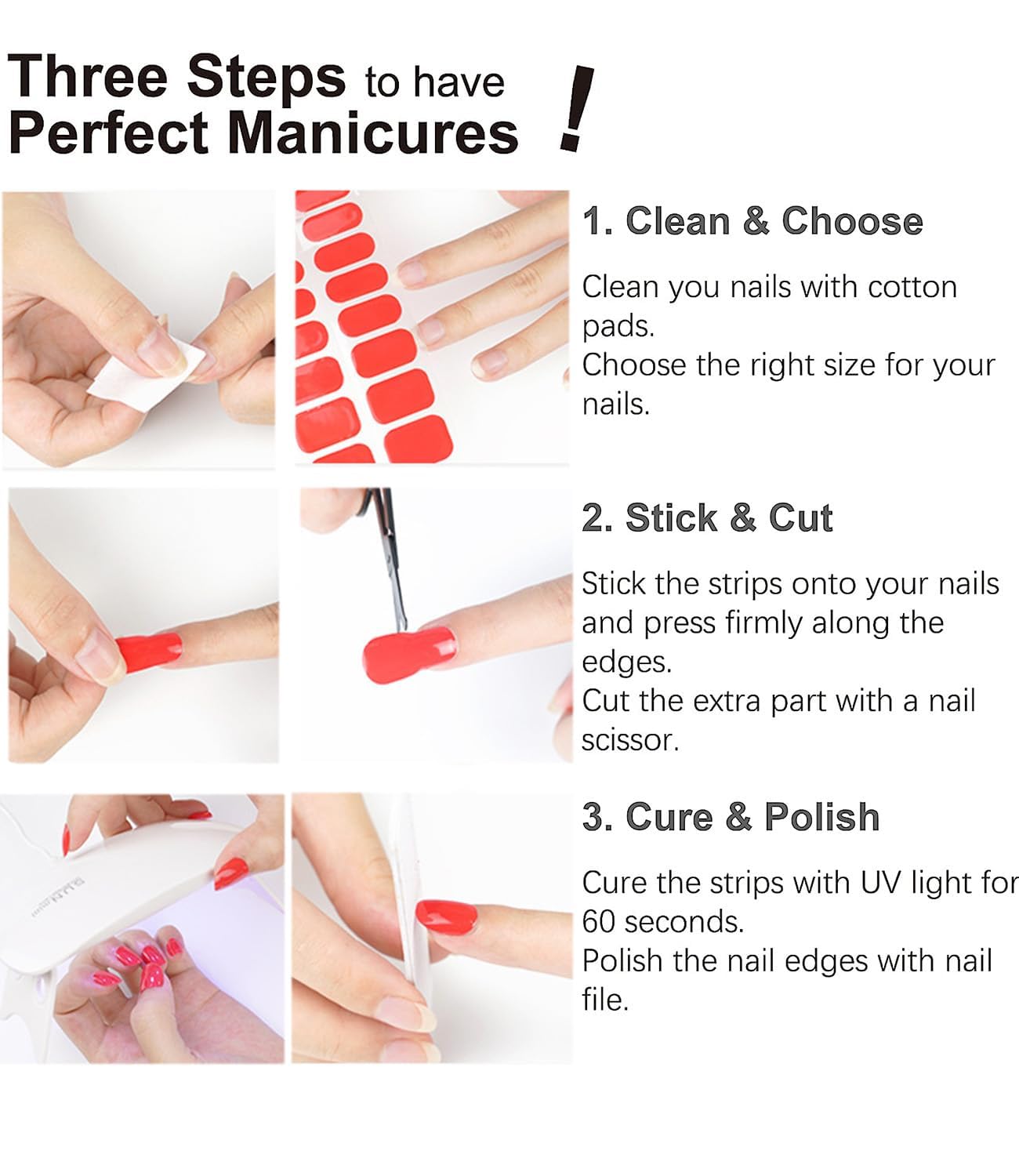 UV Gel Nail Stickers, Spring, Pink Sakura 20pcs Semi Cured Gel Nail Strips, Wraps for Home Manicure DIY