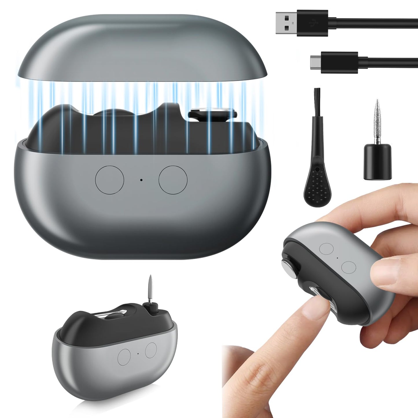 Electric Nail Clipper, Automatic Nail Clipper 2 Speed Settings with LED Light Smart 3-in-1 Nail Trimmer USB Charging Electric Toenail Clippers, for Children, Adults, and the Elderly