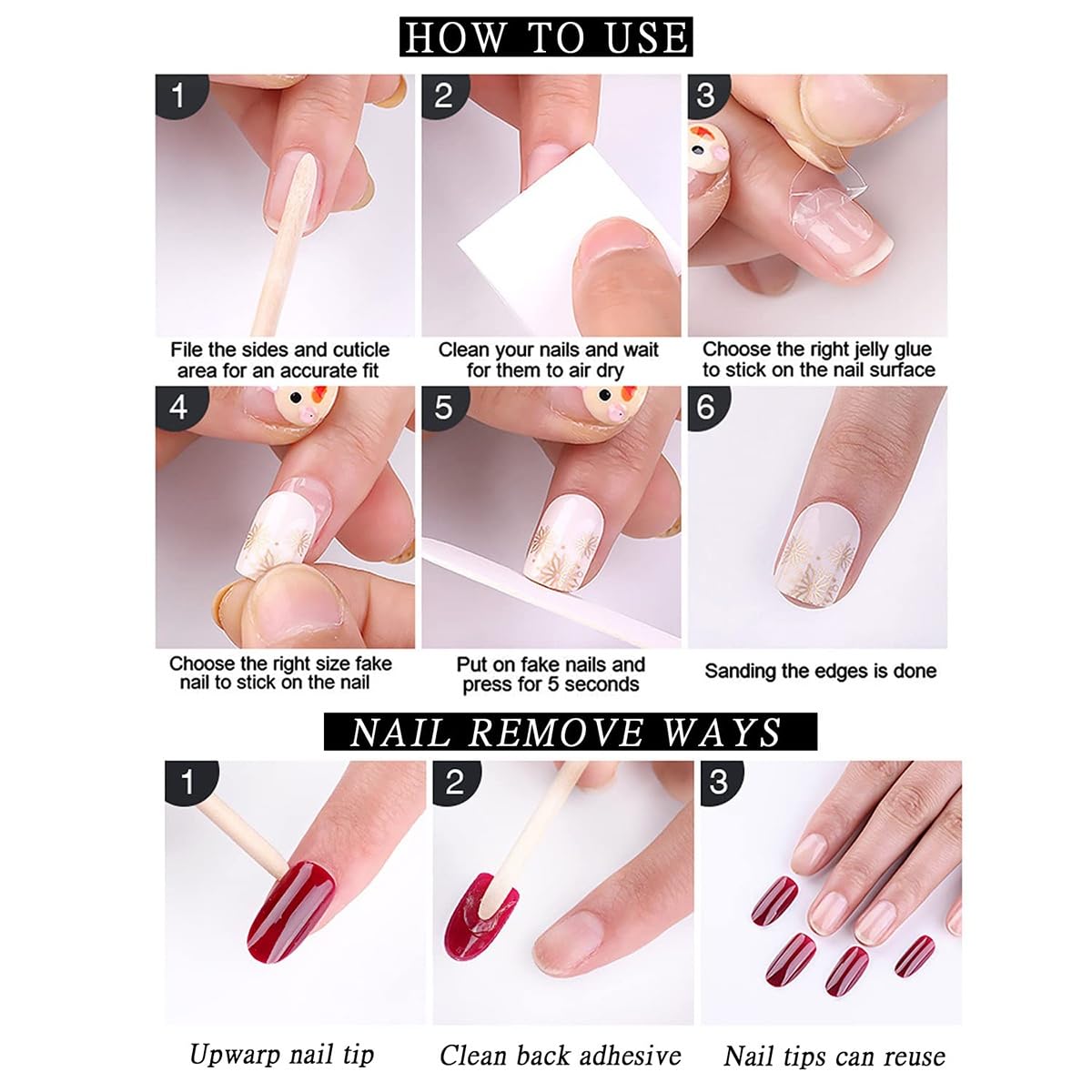 French Tip Press on Nails Medium Almond Gold Foil Glue on Nails Glitter Fake Nails Full Cover Nude Glossy False Nails for Women DIY Manicure Decoration 24PCS Reusable Acrylic Nails