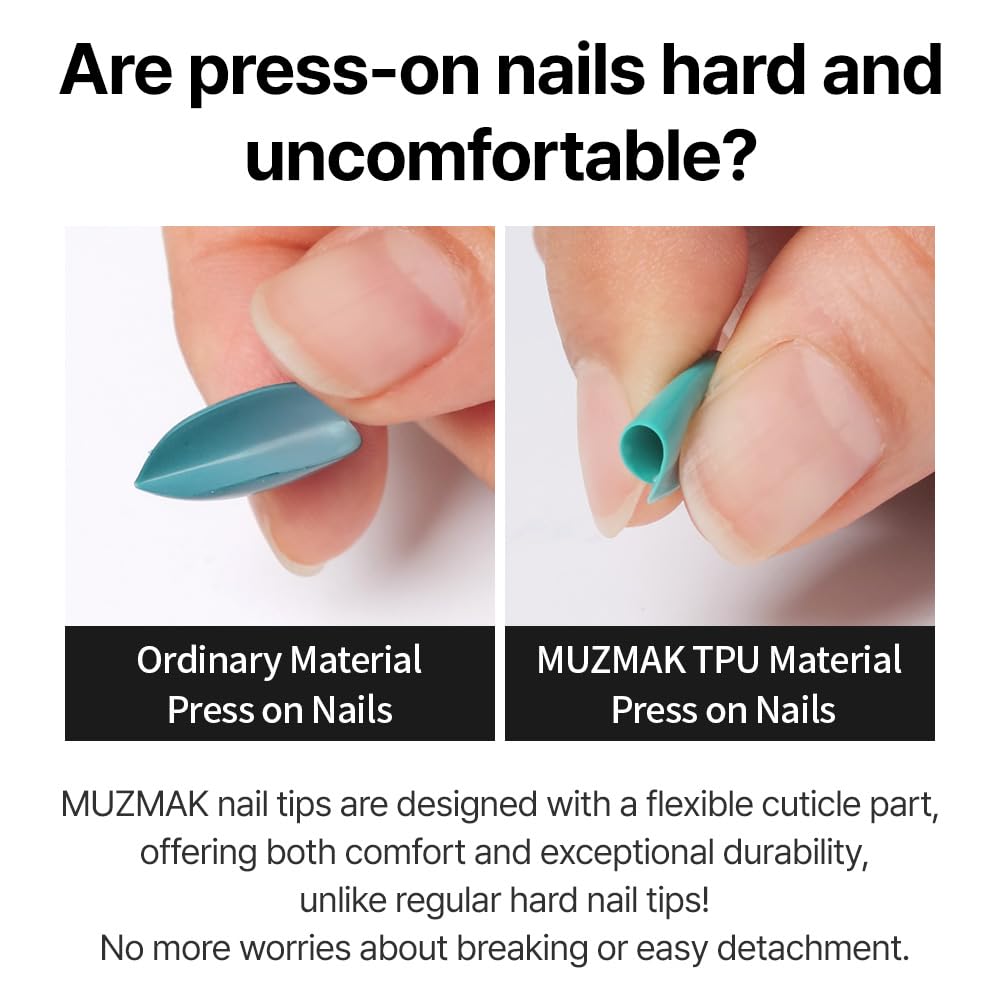 MUZMAK Reusable NJeans Press on Nails | 36 Fake Nails Kit with Toe Shoes Coffin Designs | Glue On Nails for Women Gift with K-POP Style