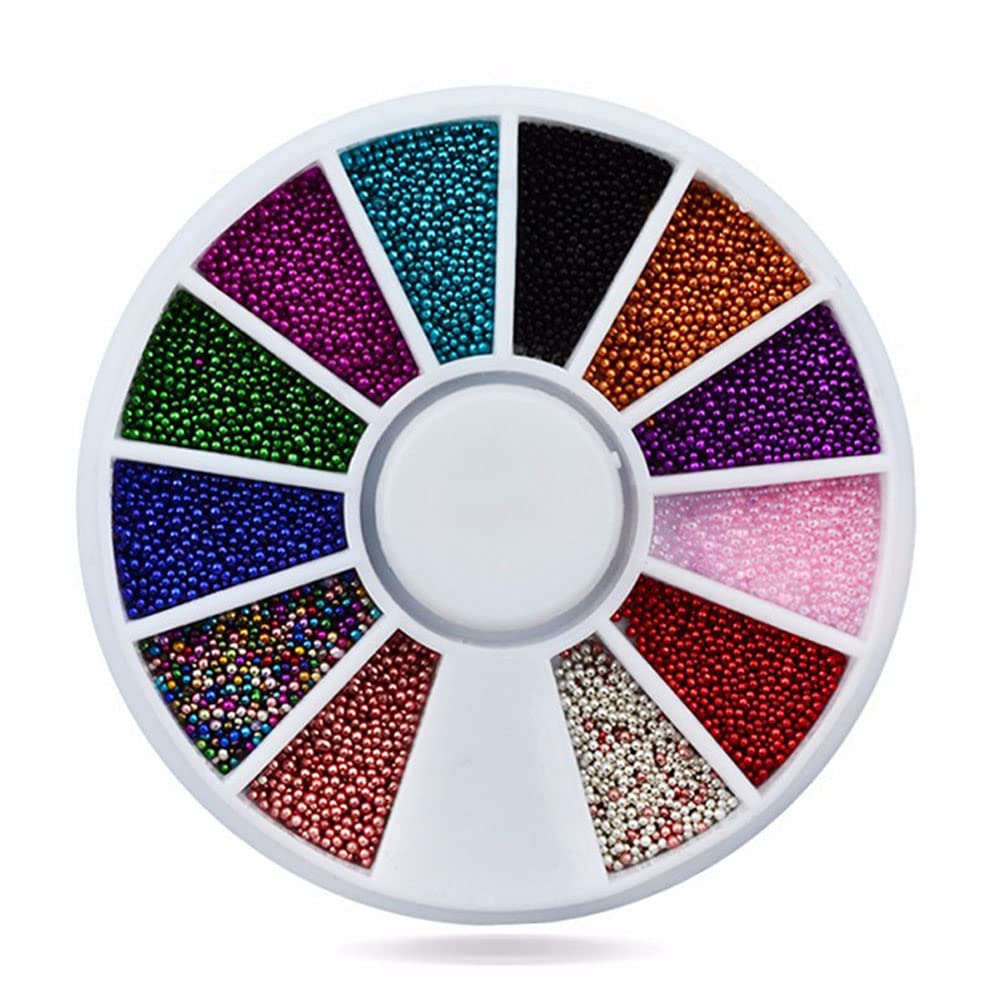 Mesiyun 3D Nail Art Rhinestones Nail Metal Caviar Beads Sparkle Charms Pearls Fashion Nail Art Decorations 4 Wheels