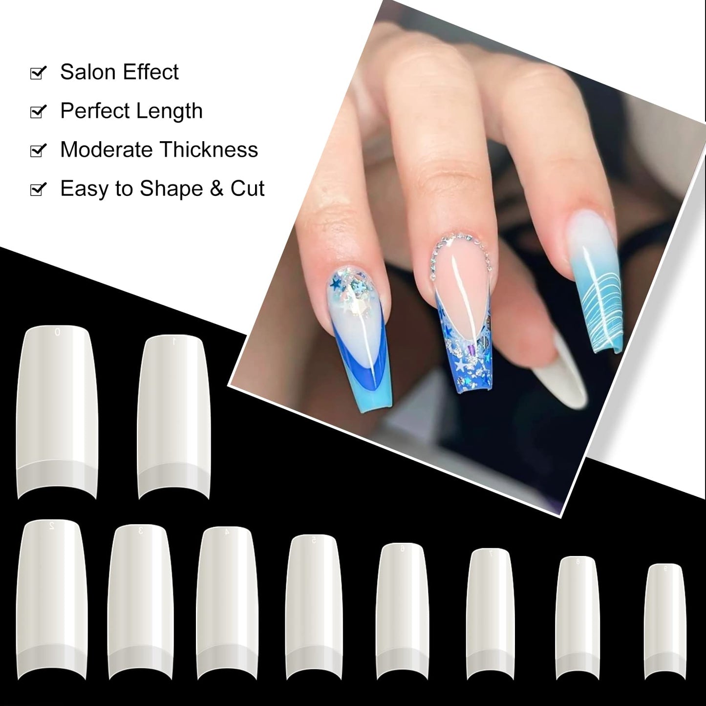 krofaue 500PCS Half Cover False Nails Tips - Acrylic Nail Tips and 240Pcs Kids Short Clear False Nails with Box for Nail Tips Art Salons and Home DIY
