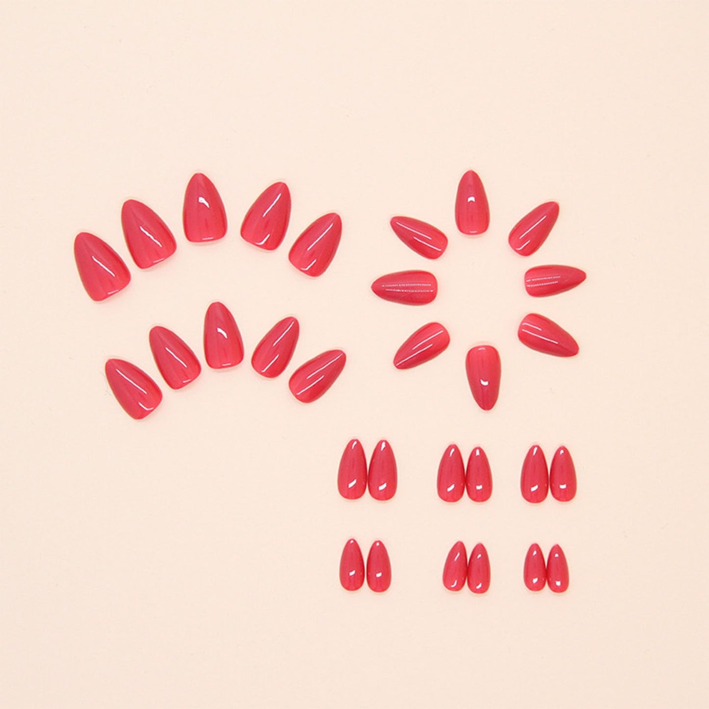 Red Press on Nails Solid Color Fake Nails Short Almond Acrylic Nails Glossy Artificial Nails Red Full Cover Glue on Nails Reusable Stick on Nails for Women and Girls 30 Pcs