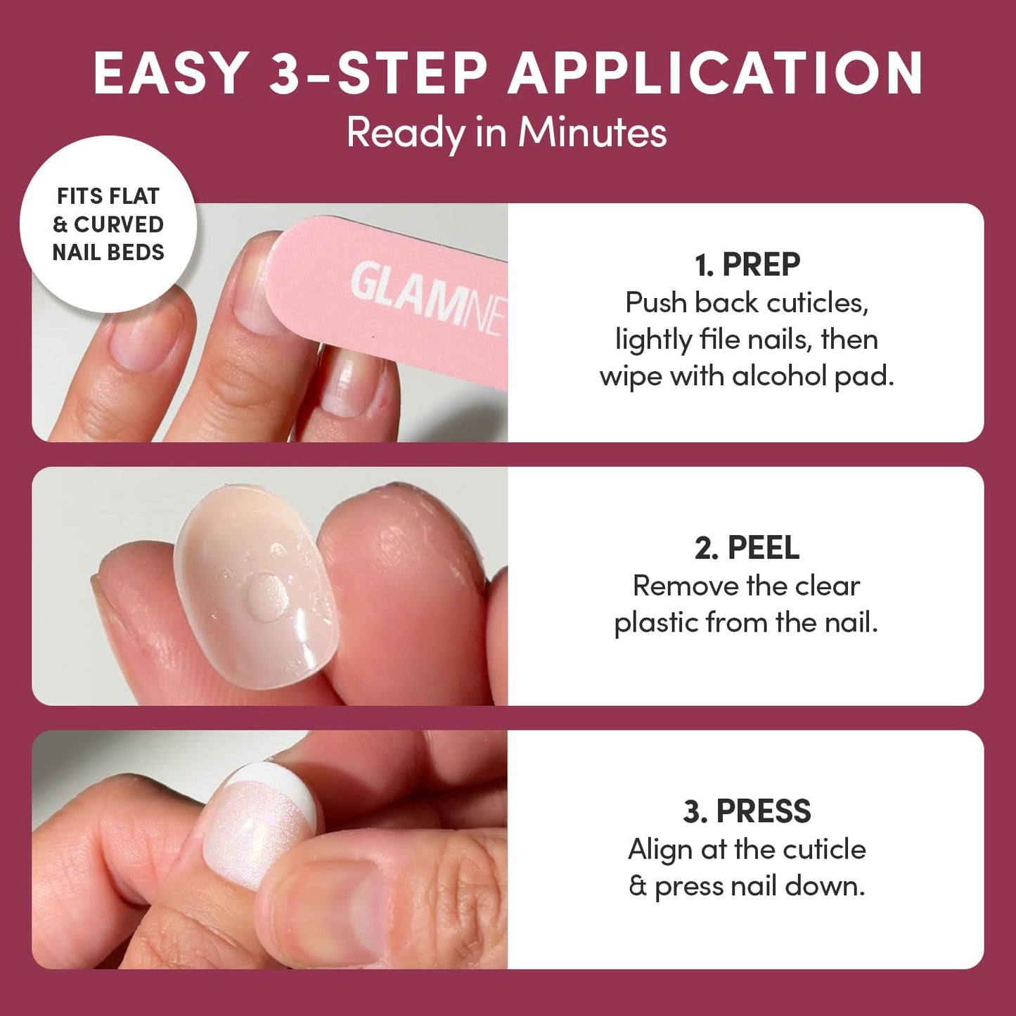 Glamnetic Quick Press Mani Bundle - No Glue Press On Nails, Just Peel and Stick | Lime Beam & Velvet French | Mess Free Salon Quality Stick On Nails | Almond & Round Extra Short Nails