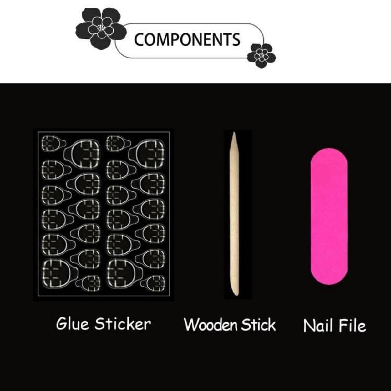 Pink French tips Press on Nails Medium Almond Fake Nails with Design Pink Flower Glue on Nails Glossy Daisy Fall Nails Reusable Summer False Nails for Women Girls Manicure 24pcs
