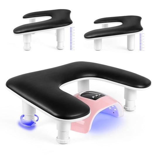 Manicure Arm Rest for Nails Tech: U-shaped Adjustable Nail Armrest - Black PU Leather Hand Stand Rest for Manicurists