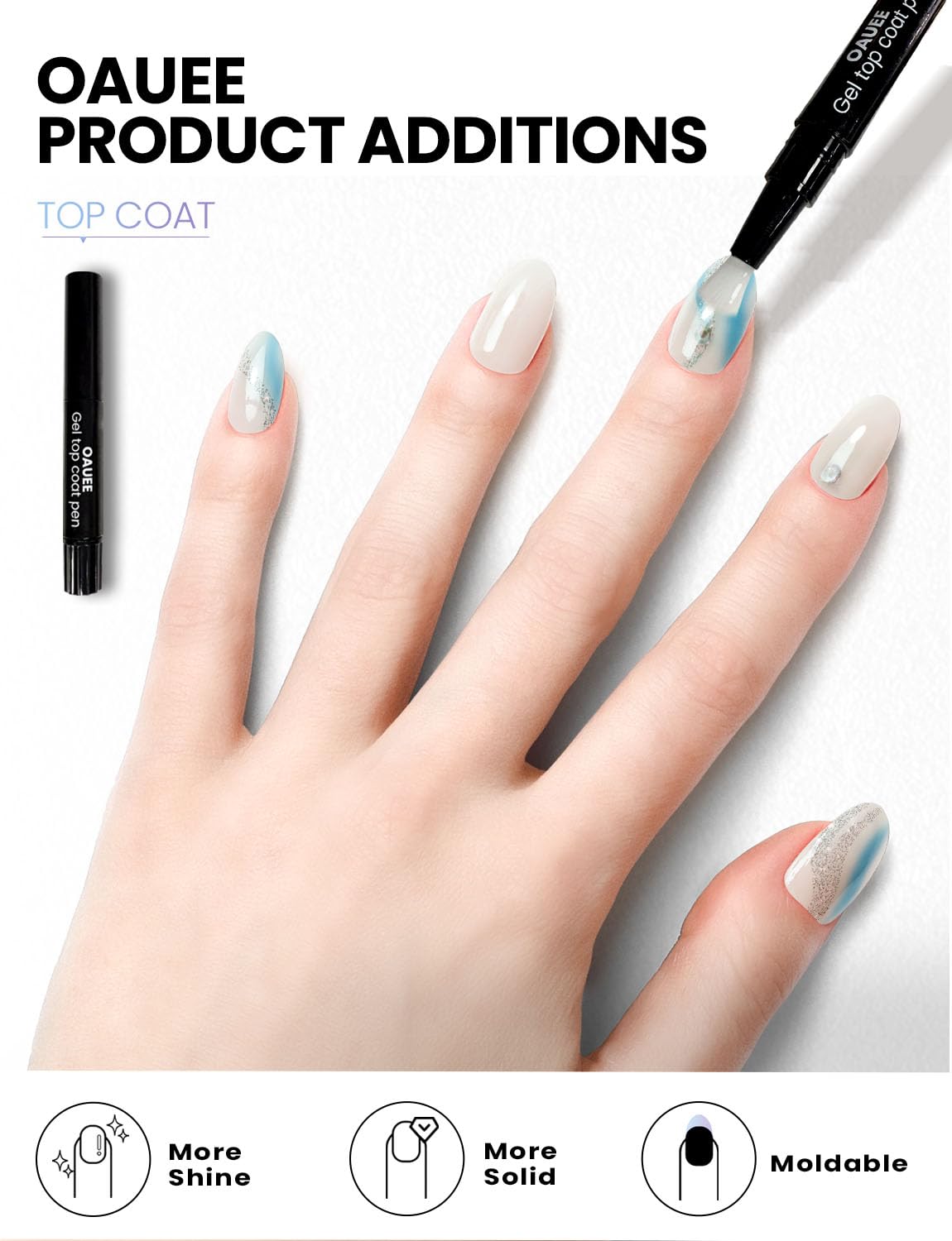 Oauee Semi Cured Gel Nail Strips | Built-In Gel Top Coat | UV Light Required | Salon Quality, Easy Application And Removal (Ocean Breeze)