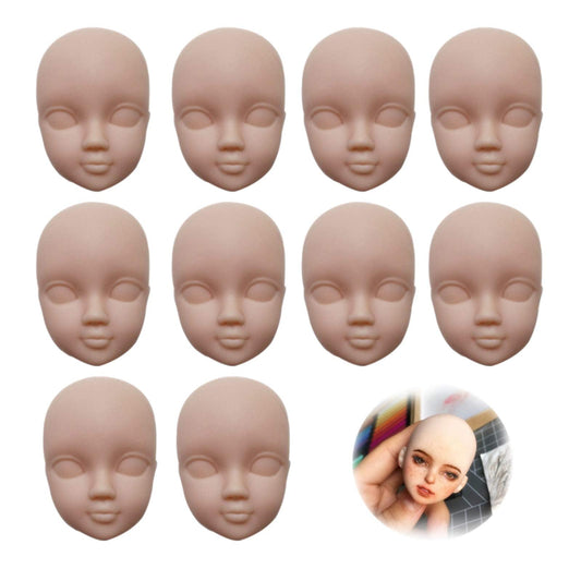DoubleWood 10pcs 1/6 Doll Head Soft Plastic Doll Repainting Practice Makeup White Double-fold Eyelid DIY Heads for BJD Make Up