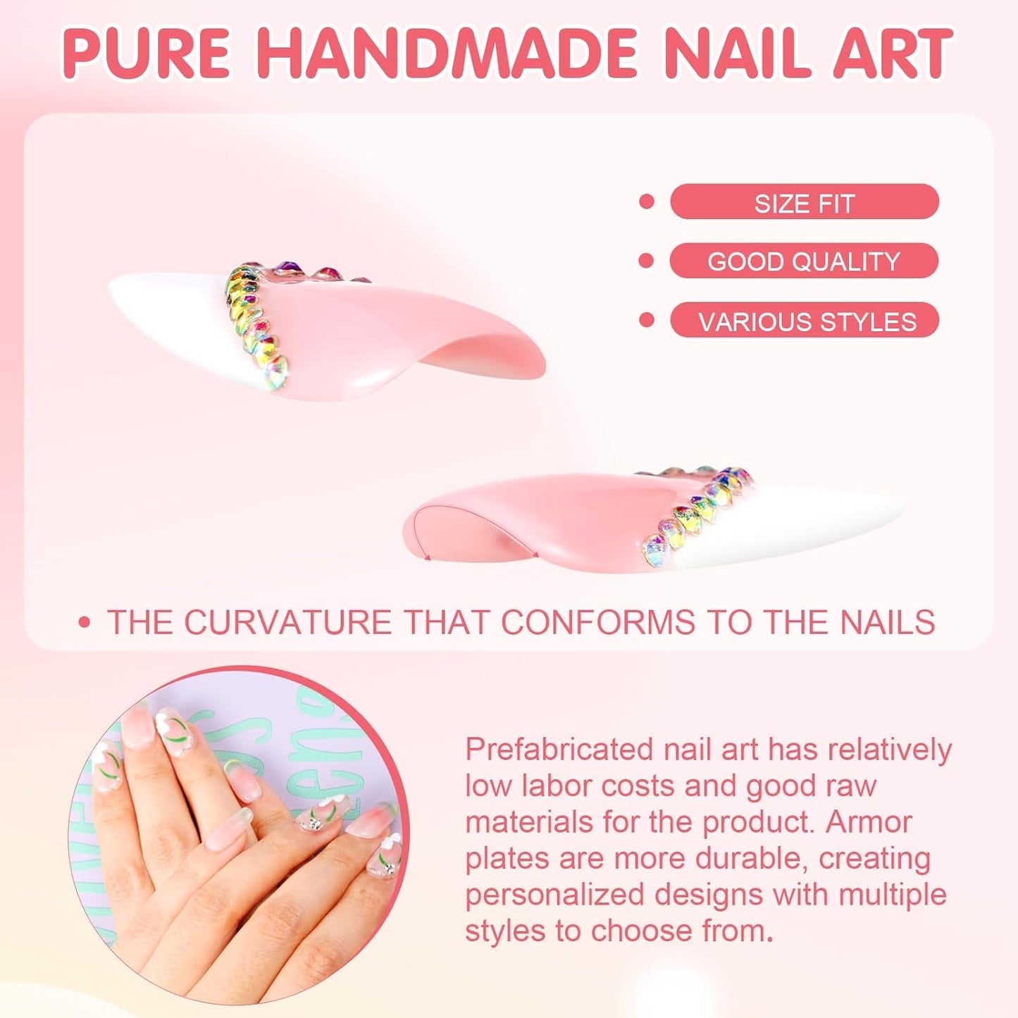 Yabonica 10Pcs Handmade Press On Nails (064P, S)