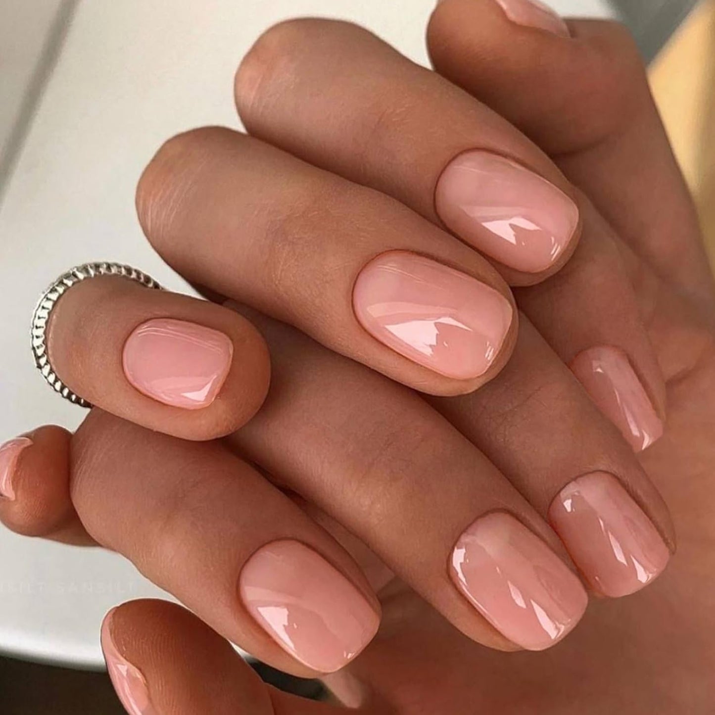 GLAMERMAID Press On Nails Extra Short Square, Jelly Soft Gel Fake Nails Round Squoval, Natural Nude Pink False Nails Tip, Pure Black Fake Nails Short Squoval, Natural Round Square Glue on Nails Glossy