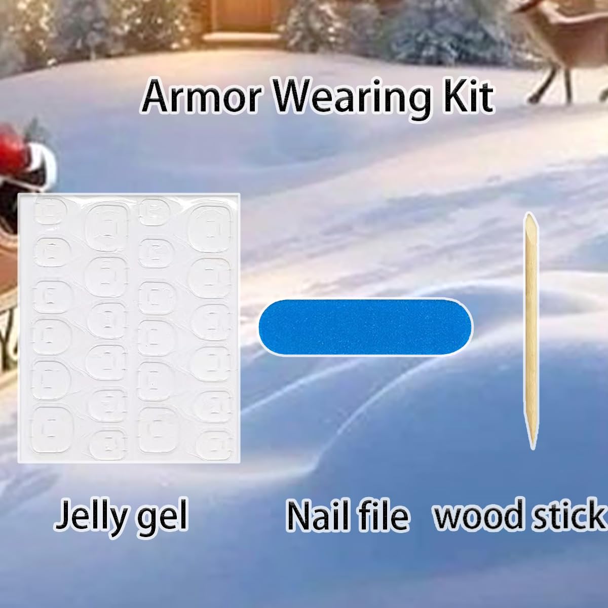 30Pcs Christmas Press on Nails Medium Almond French Fake Nails with Gold Elk Bell Star Rhinestones Design 3D Xmas Trees False Nails Full Cover Artificial Glue on Nails Winter Stick on Nail for Women