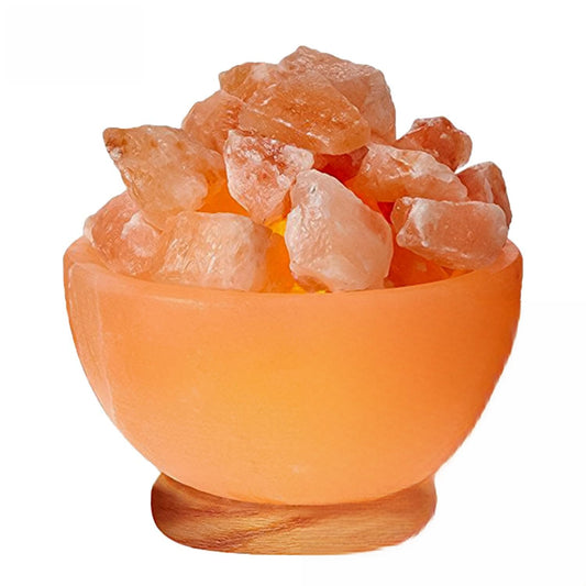 Himalayan Glow Natural Pink Salt Bowl Night Lamp with Crystal Chunks | Hand-Carved Himalayan Salt Lamp for Air Purification and Calming Ambiance