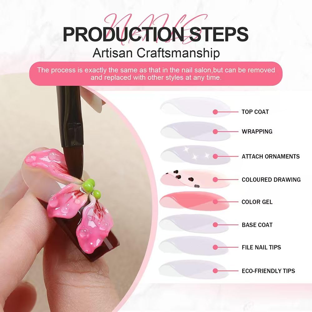 Threelegscat Handmade Press on Nails Long Almond Shape Fake Nails Stiletto Nail With Design for Women and Girls 10pcs Size M Pattern St1161