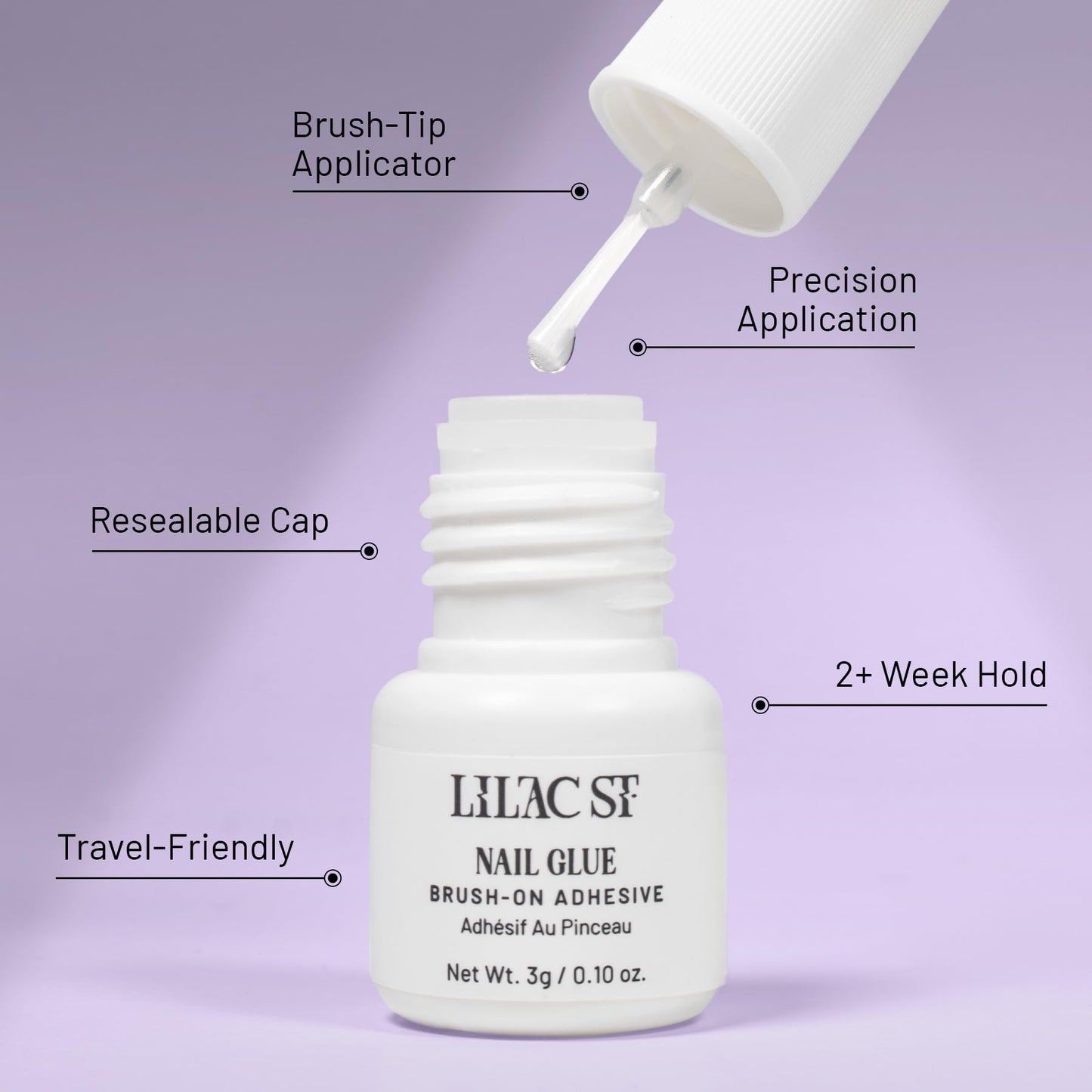 Lilac St - Press on Nails, Boudoir (30 Nails, 15 Sizes) - Medium, Almond, Glossy, Opaque - Brush On Nail Glue, Nail File, Cuticle Stick, Prep Pad - Cruelty Free, Vegan, Women Founded
