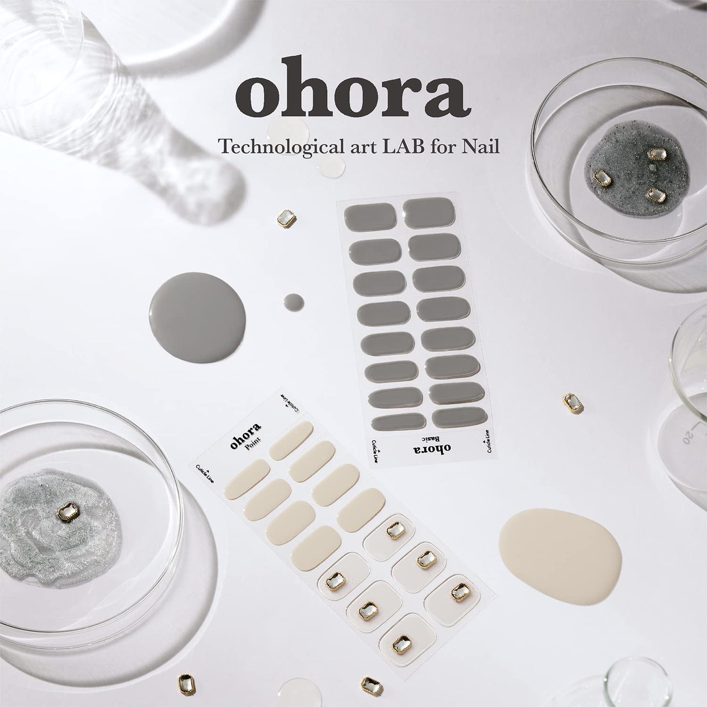 ohora Semi Cured Gel Nail Strips (P Newtro No.1) - Works with UV/LED Lamps, Salon-Quality, Long Lasting, Easy to Apply & Remove - Includes 2 Prep Pads, Nail File & Wooden Stick