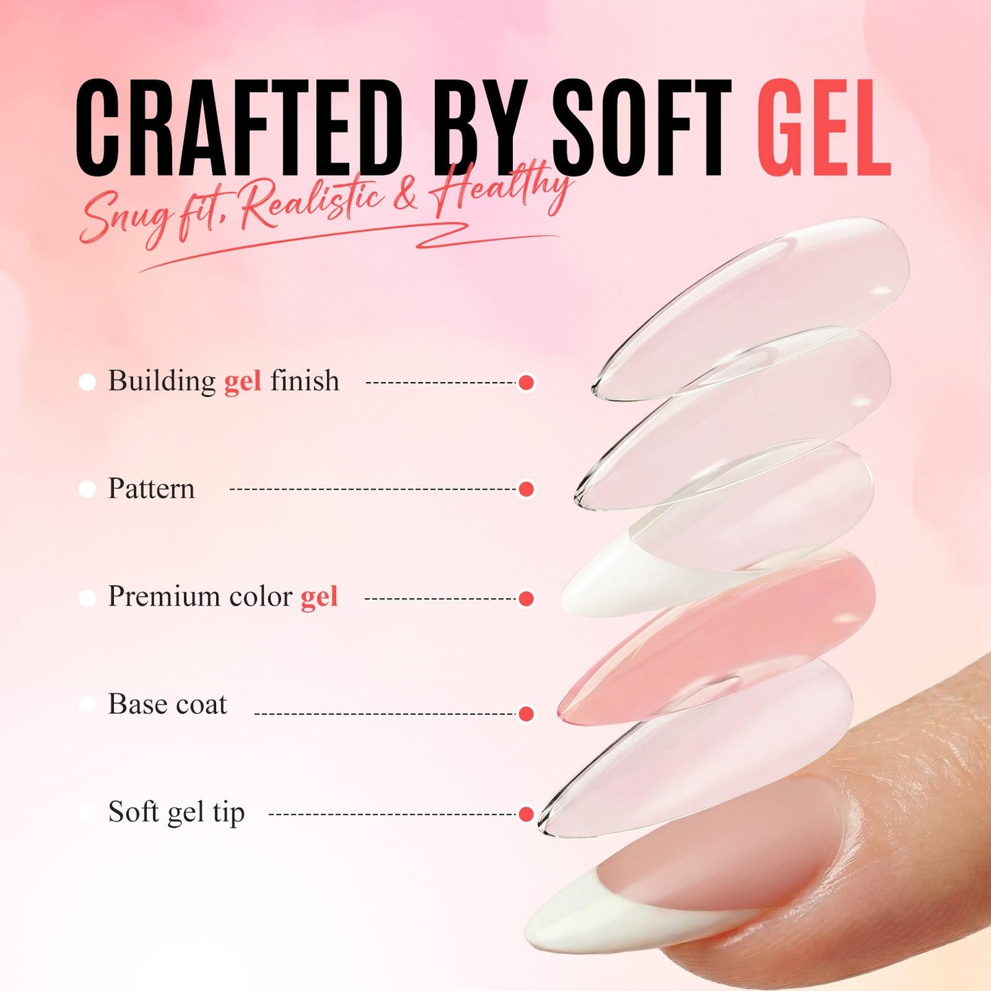 Bioday French Tip Press on Nails Short Square, Soft Gel Glossy Fake Nails Press on w/Glue, 30Pcs Reusable Stick on Nails in 15 Sizes, Salon Quality False Nails for Women Spring Summer Vacation Gift