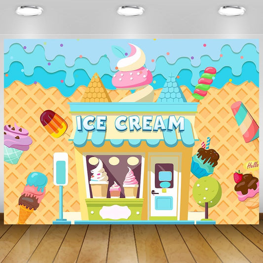 Retyshia 5x3Ft Summer Ice Cream Backdrop Banner Ice Cream Shop Birthday Backdrop for Party Dessert Parlor Photography