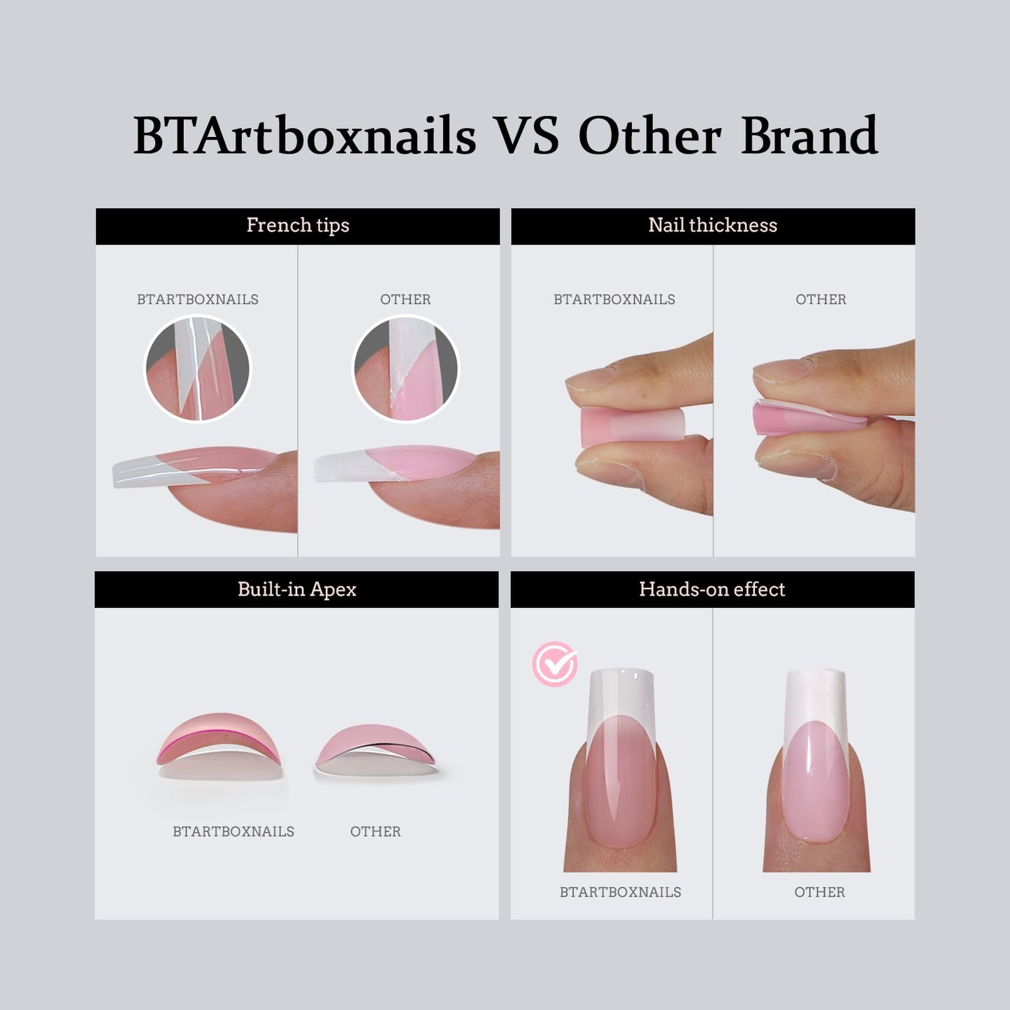 BTArtboxnails French Gel Nail Tips - French Tip Press on Nails Pink Short Almond XCOATTIPS for Nail Extensions