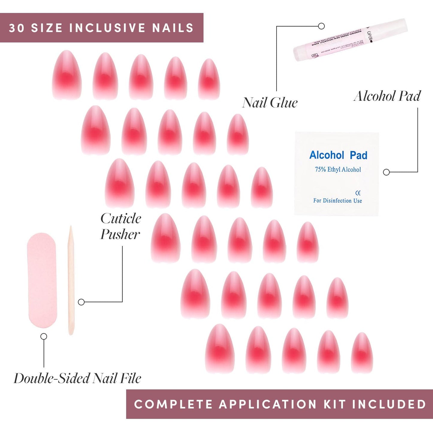 Glamnetic Press-On Nails Bundle - Wild Card & Blushing Aura | Short Almond Fake Nails with Trendy Pastel Prints | Glossy Short Almond False Nails with Trendy Pink Ombre | Reusable, Salon-Quality Nail