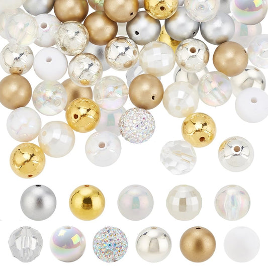 PH PandaHall 102PCS Crystal Bubblegum Beads, 16mm Clear Silver Gold Chunk Bead Acrylic Large Rhinestone Pearl Beads Shiny Round Focal Spacer Bead for Necklace Key Chain Bag