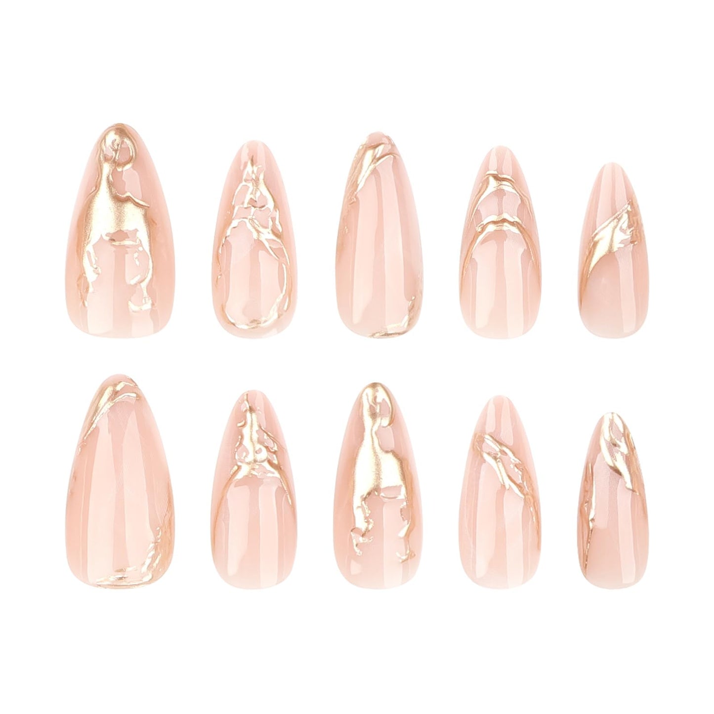 24 Pcs Almond Press on Nails Medium Fake Nails 3D Hot Stamping Design Reusable False Nails Kit Almond Shape Nails Artificial Acrylic Nails Press ons Full Cover Stick on Nails for Women