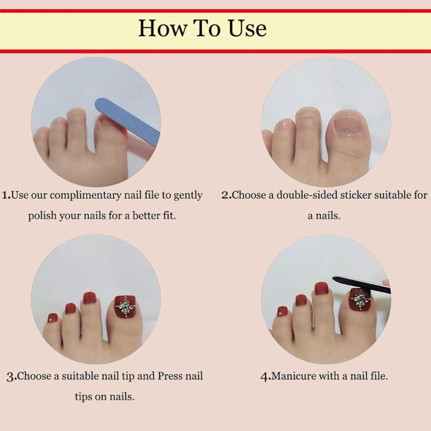 CTTHNBD Press on Toenails - Gold French Tip Fake Toenails - Elegant, Glossy, Summer Press on Toe Nails - for Women 24 Pcs