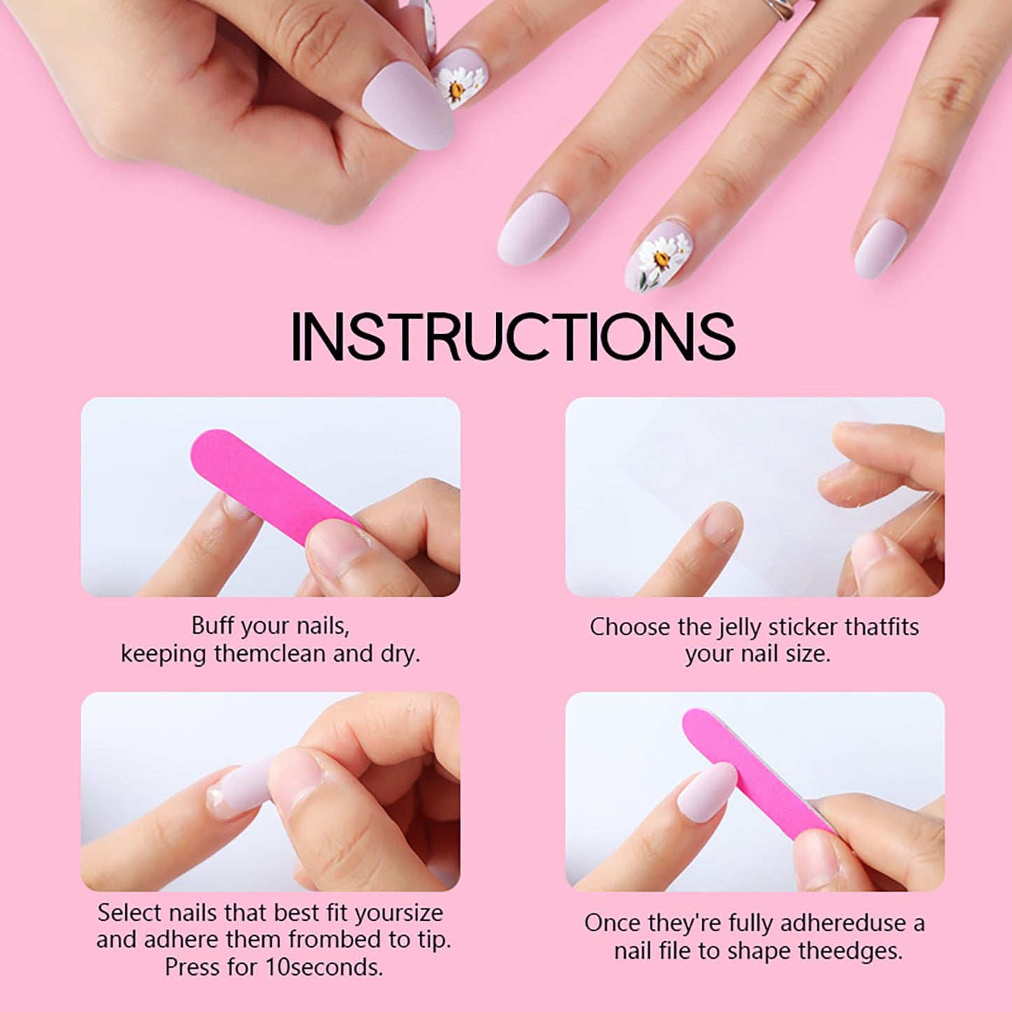Purple Gradient Press on Nails Medium Length Flower False Nails Purple Glitter Powder Design Glossy Acrylic Nails Ballet Shaped Stick on Nails Full Cover Glue on Nails Artificial Nails for Women 24Pcs