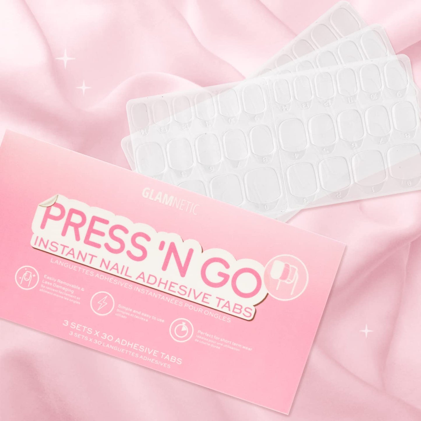 Glamnetic Press-On Nails & Adhesive Nail Tabs - Blueberry Icing | Short Almond Baby Blue French Tips with a Glazed Finish | 15 Sizes - 30 Nail Kit with Adhesive Tabs