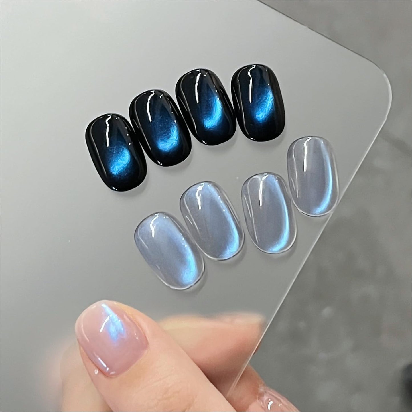 GAOY Blue Glassy Cat Eye Gel Nail Polish, 16ml Holographic Glitter Jelly Nail Polish with Magnet, Reflective Translucent UV Gel for Manicure Art DIY, 3331 Azure Aurora