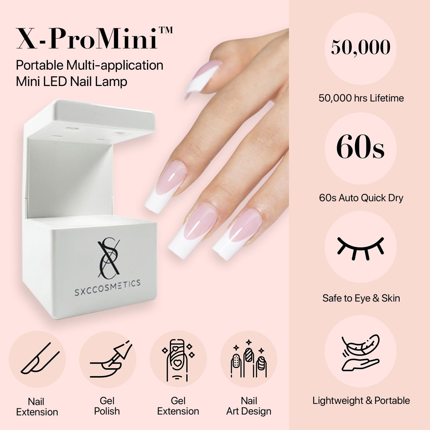 SXC Cosmetics French Tip Press On Nails – Pink Series, Medium Coffin Fake Nails X-Pro Tips Starter Kit | 150PCS, 15 Sizes, 5 Styles