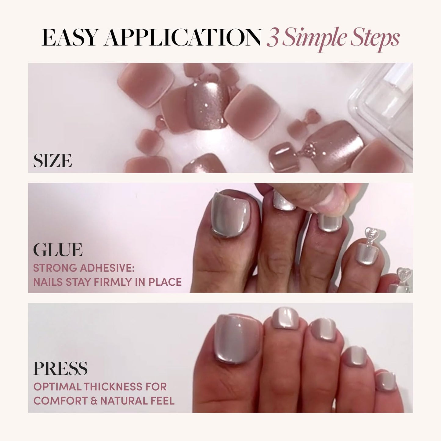 Glamnetic Press On Toenails - Hailey | Soft Pearl White Fake Toe Nails with a Glazed Finish | 16 Sizes - 32 Toe Nail Kit with Glue