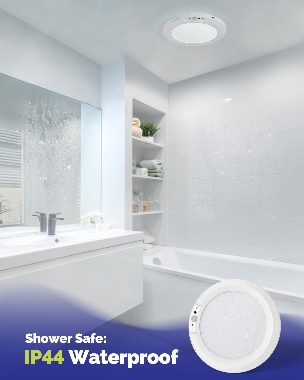 Aggforbl 10,000mAh Rechargeable Ceiling Light with Remote, 3000K/4000K/6000K, White, Model AL0302111, Waterproof, Battery Powered