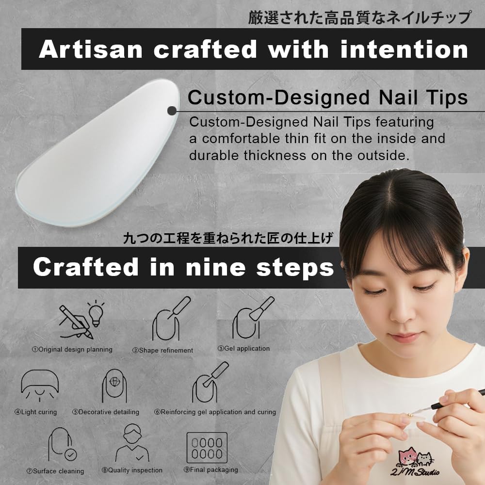 2IM Studio Handmade Press On Nails, Elegant Nude 3D Floral French Tip with Pearl Rhinestones, Almond Medium Length Full Cover Thick Reusable Acrylic Nail Kit for Women 10PCS (Classic Chic-S)