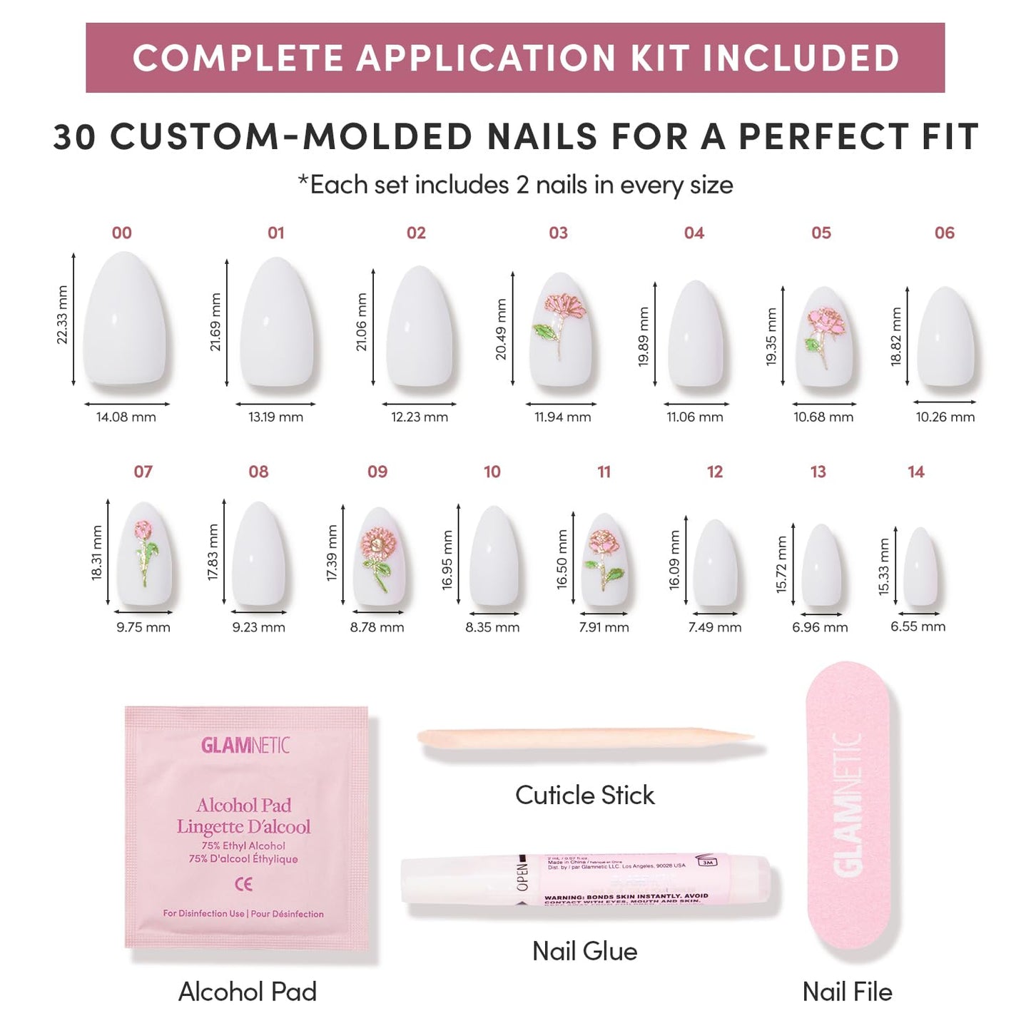 Glamnetic Press-On Nails Bundle - Flowers For You | 2 Short Almond Fake Nails with Romantic Floral Designs, Perfect For Valentine's Day | Durable, Salon-Quality Nail Kits