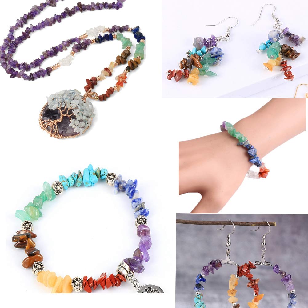 Natural Chip Stone Beads Multicolor 5-8mm About 400 Pieces Irregular Gemstones Healing Crystal Loose Rocks Bead Hole Drilled DIY for Bracelet Jewelry Making Crafting (5-8mm, Multicolor)