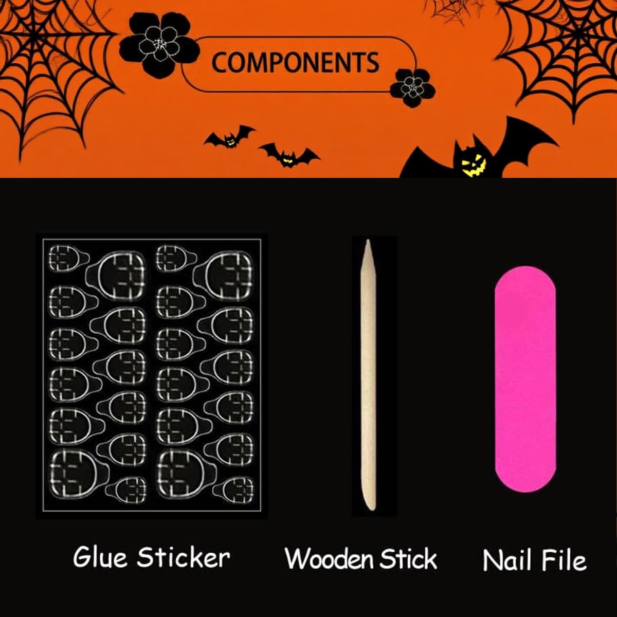 24Pcs Halloween Press on Nails Long Stiletto Fake Nails Dark Red Design Stick on Nails Horror Vampire False Nails Glossy Reusable Full Cover Acrylic Glue on Nail for Women Nail Art Decoration