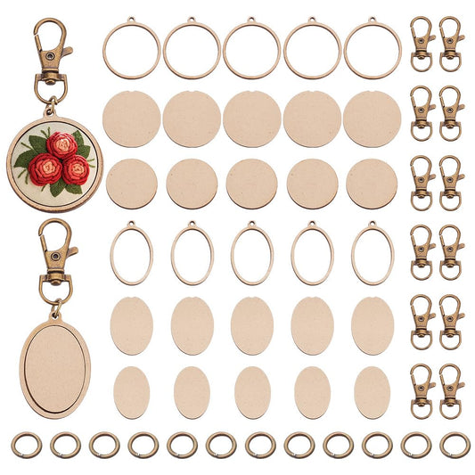 FREEBLOSS 12 Pcs Mini Wooden Embroidery Hoop Keychain Wooden Small Embroidery Hoops with Keychain DIY Wood Hoops for Embroidery Earring Hooks Keychain Jewelry Making Supplies