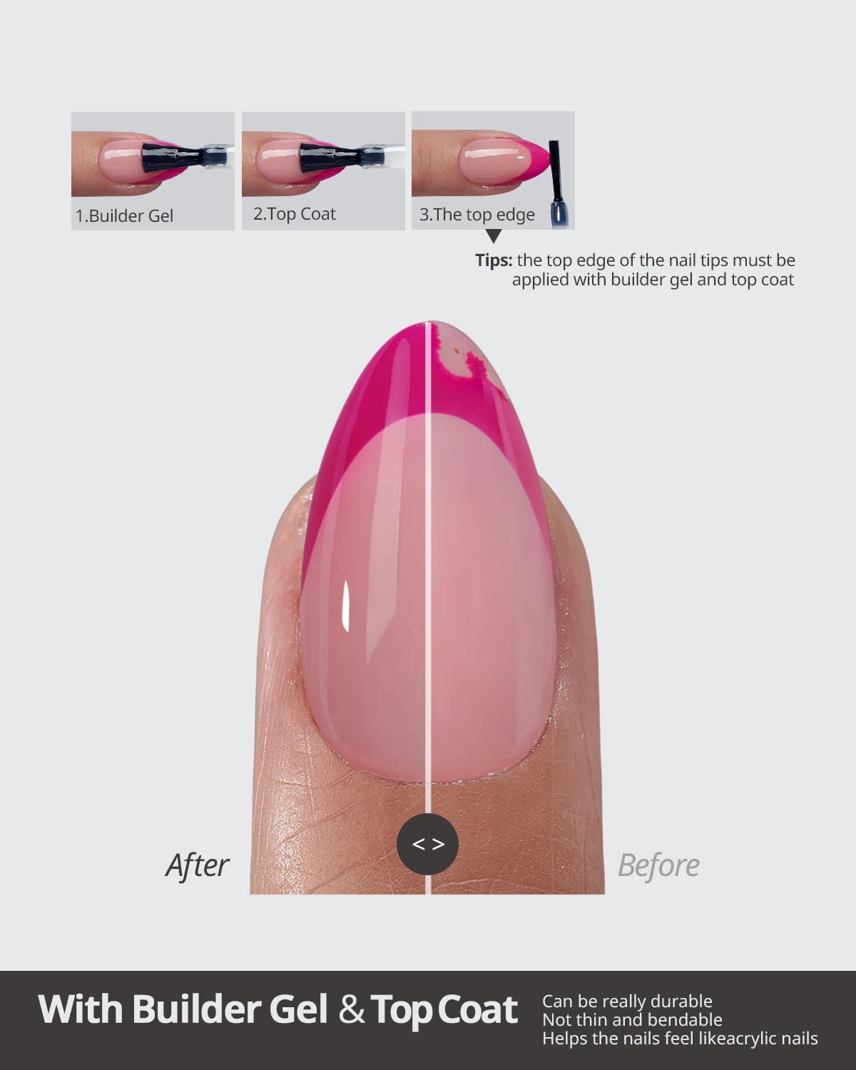 BTArtboxnails Nail Tips Builder Gel Pink French Tip Press On Nails