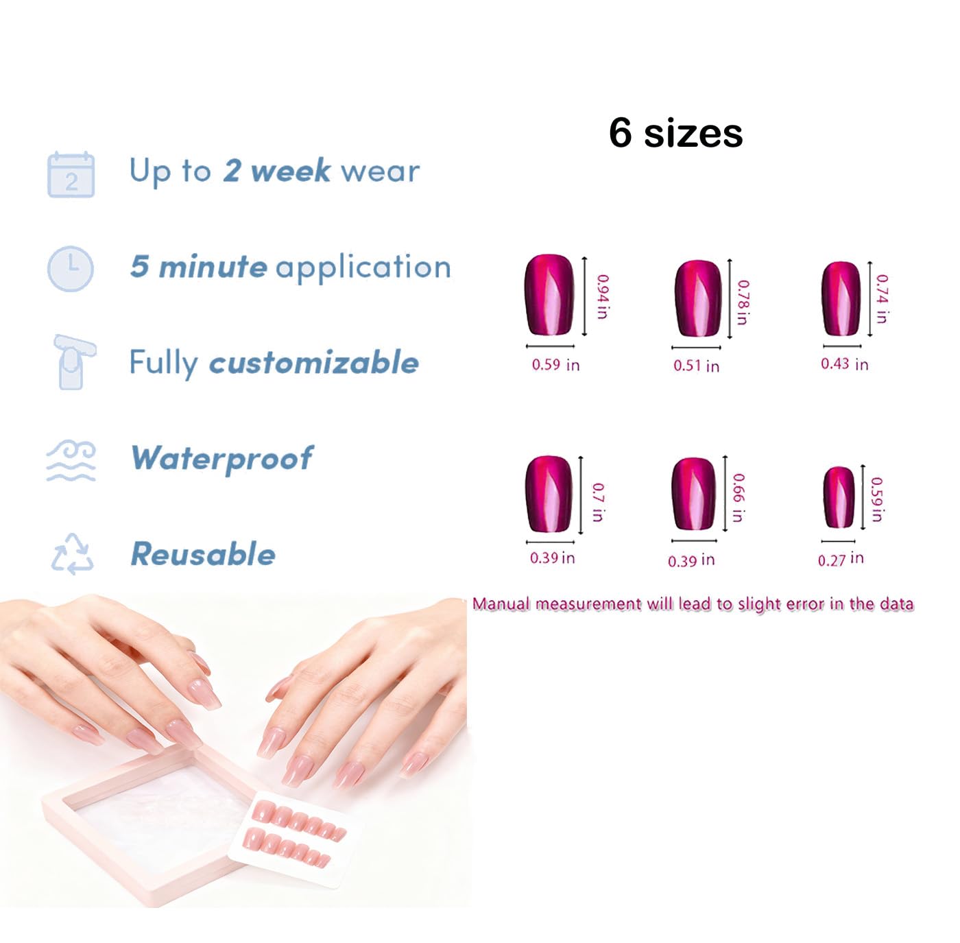 YOYfinee 24Pcs Press on Nails Medium—Short Square Fake Nails Magnetic Cat's Eye Nails. Candy pink(11)