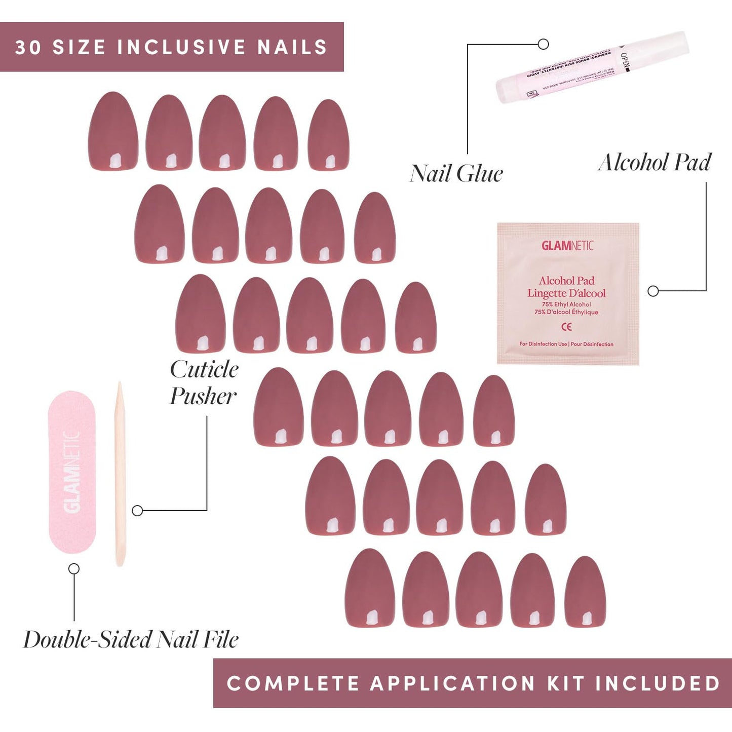 Glamnetic Press-On Nails Bundle - Château, Berry Maroon & Fall Mauve | Semi-Transparent Dark Green French Tip Almond False Nails | Dark Red Round Fake Nails | Muted Blush Mauve Short Oval