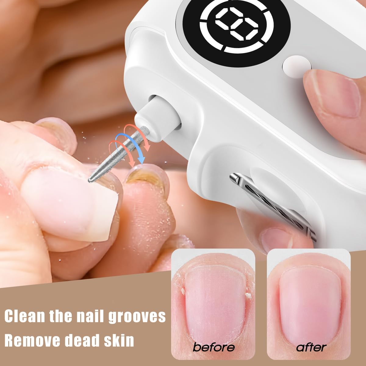 Electric Nail Clipper for Senior and Baby - 4in1, 2 Speeds, Magnetic Cover, Nail Scraps Storage, USB Rechargeable, Safety Electric Fingernail Trimmer for Kids, Adult, Seniors, Men, Caregivers