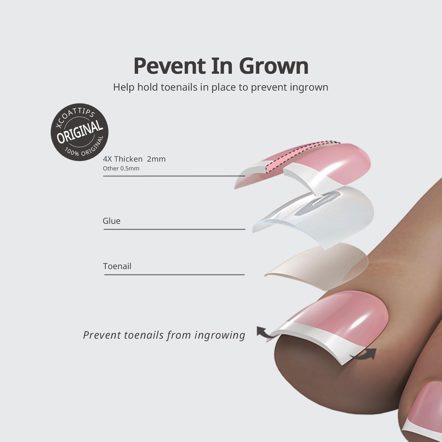 BTArtboxnails XCOATTIPS Toe Nail Tips - Lamp-Curable Sharp Square Pink Press On Toenails for Women, 150 Soak Off French Tip Toe Nail Extensions in 15 Sizes, Builder Gel & Top Coat Required