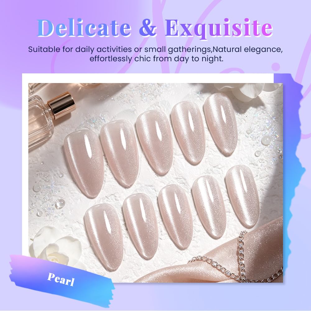 XZMeiLun Cat Eye Crystal Press On Nails Almond Medium, Magnetic Acrylic Fake Nails Stylish Design, Salon-Quality Shiny Finish, Reusable Stick On Nails Kit for Women, Daily Wear (No Glue Included)