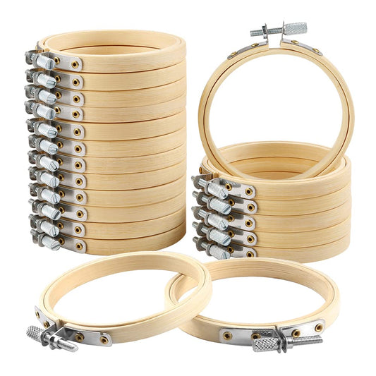 Caydo 20 Pieces 3 Inch Embroidery Hoops Christmas Round Wooden Circle Cross Stitch Hoop Round Ring for Art Craft Handy Sewing
