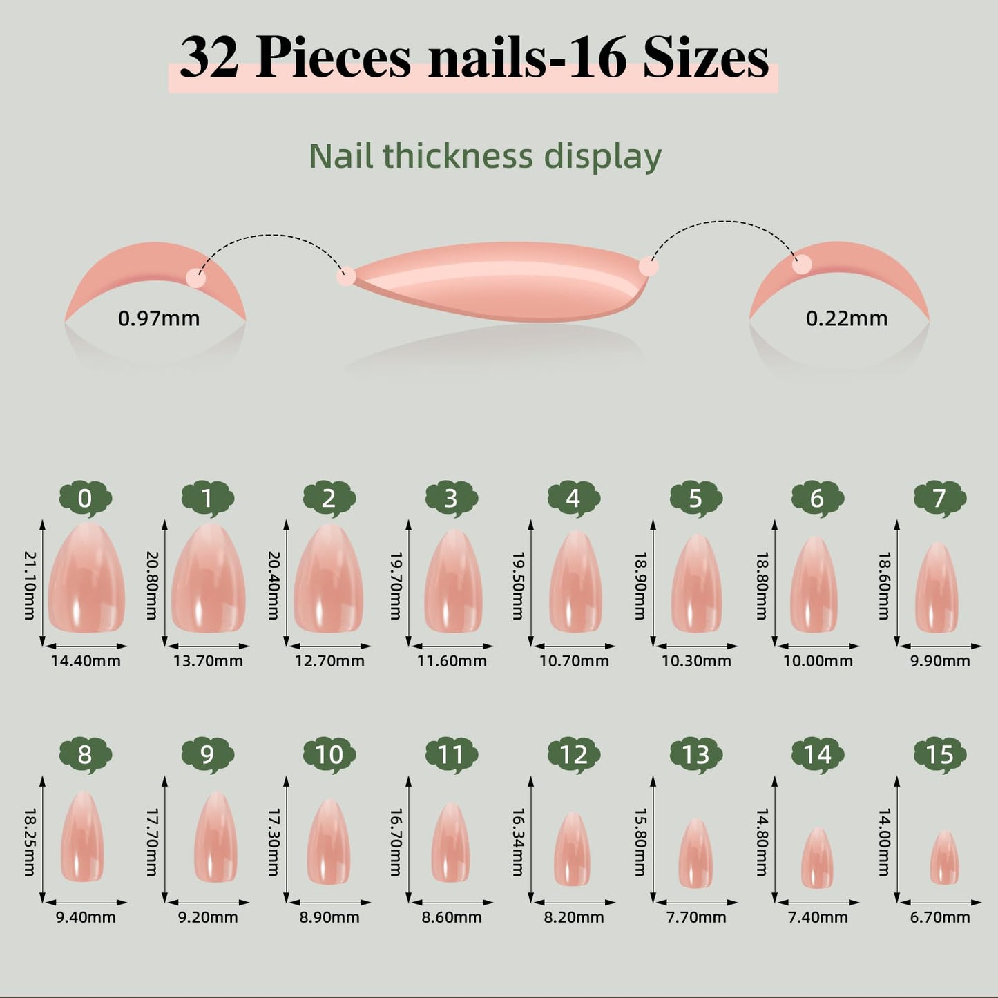 Sifvoo Pink Press On Nails Short Almond with Chrome Accent Design, Glossy Reusable Press On Nails for Women, 32 Count 16 Sizes Nail Kit with Glue (SV-15)