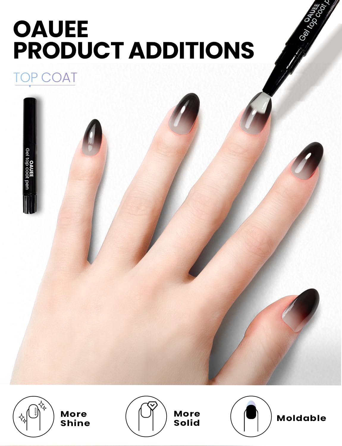 Oauee Semi Cured Gel Nail Strips | Built-In Gel Top Coat | UV Light Required | Salon Quality, Easy Application And Removal (Black & nude pink gradient)