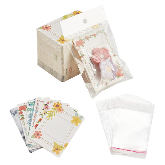 PH PandaHall 120pcs 6 Styles Hair Clip Display Cards, 7 x 5cm Rectangle Kraft Paper Claw Clip Organizer Hair Bow Holder Cards Barrettes Collecting Card with OPP Bags for Hair Selling Small Business