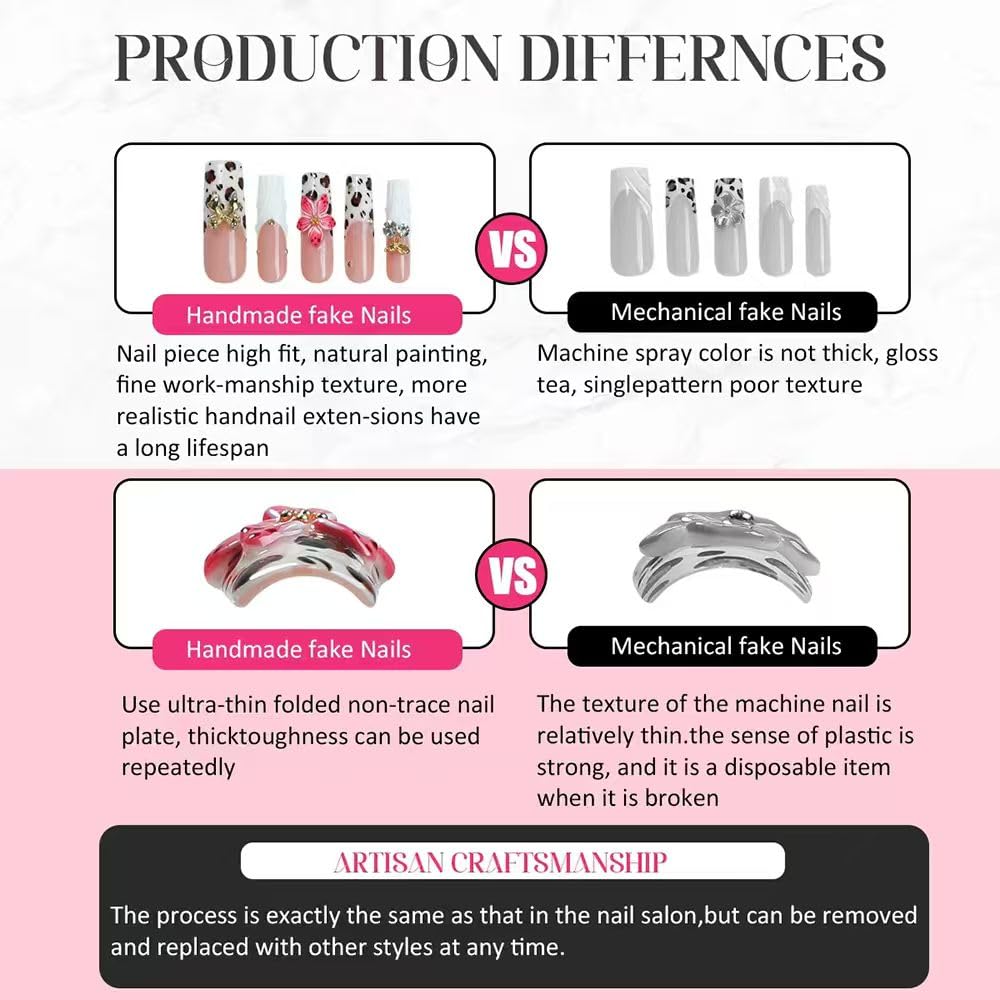 Threelegscat Handmade Press on Nails Long Almond Shape Fake Nails Stiletto Nail With Design for Women and Girls 10pcs Size M Pattern St1158